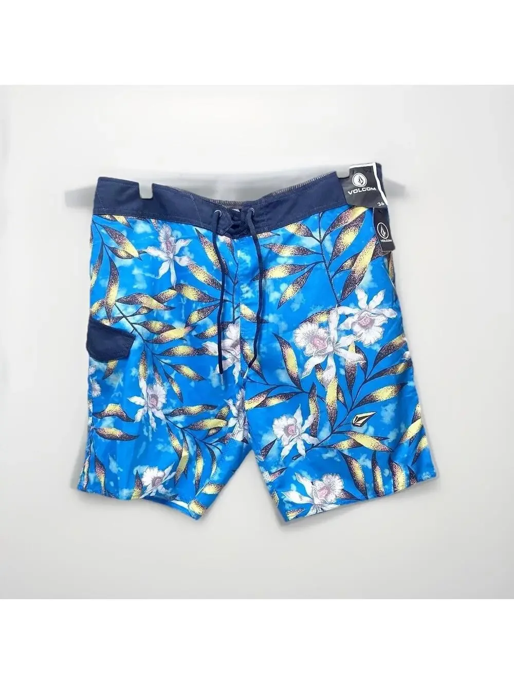 Mens Blue Swim Trunks Bathing Suit Bottoms Swimsuit Floral Brand New